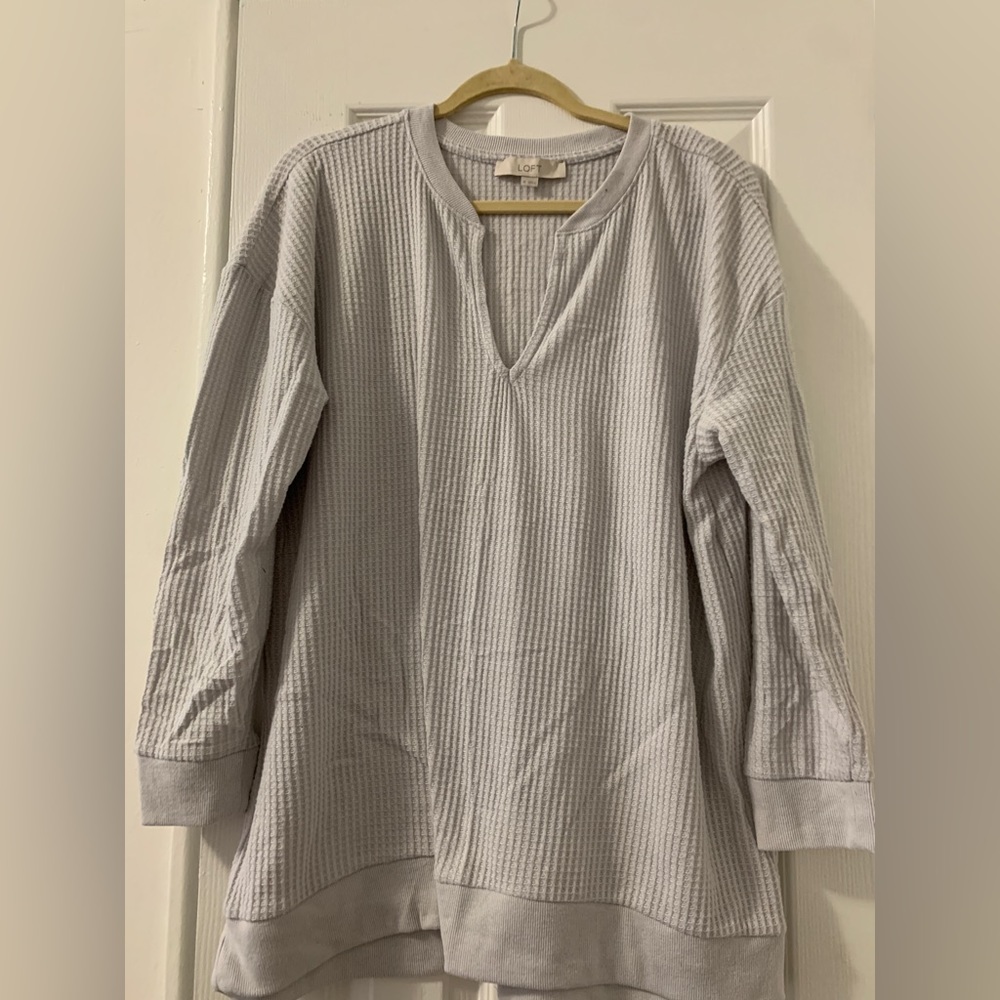 ANN TAYLOR LOFT GRAY THERMAL 3/4 LENGTH T SHIRT SIZE XL